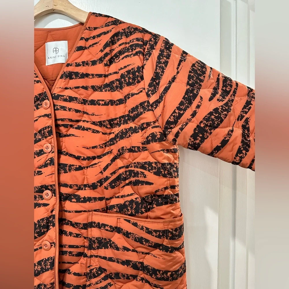 Anine Bing Quilted Tiger Print Jacket in Rust - Picture 7 of 12